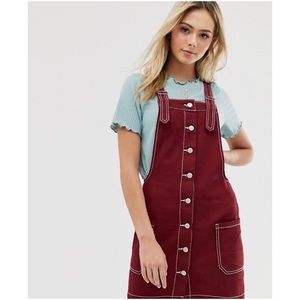 Red Denim Overall Dress